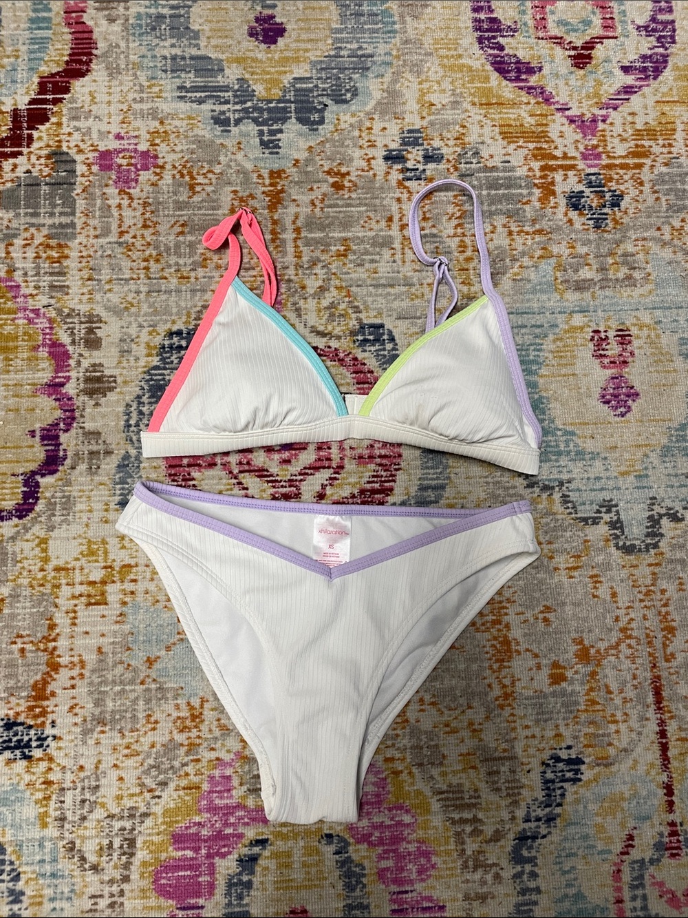 White ribbed bikini with neon trim